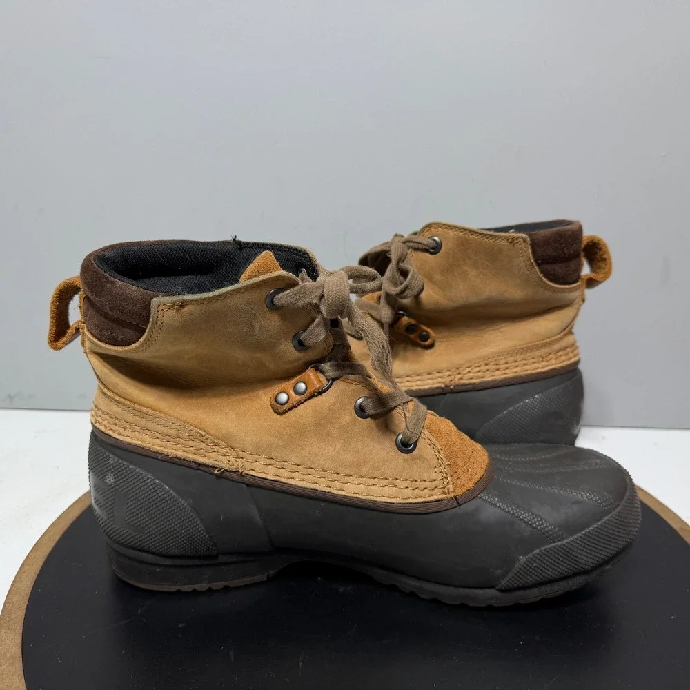 Sorel Cheyanne Lace Duck Boots Men Size‎ 9 Waterproof Leather Tan Brown Gorpcore